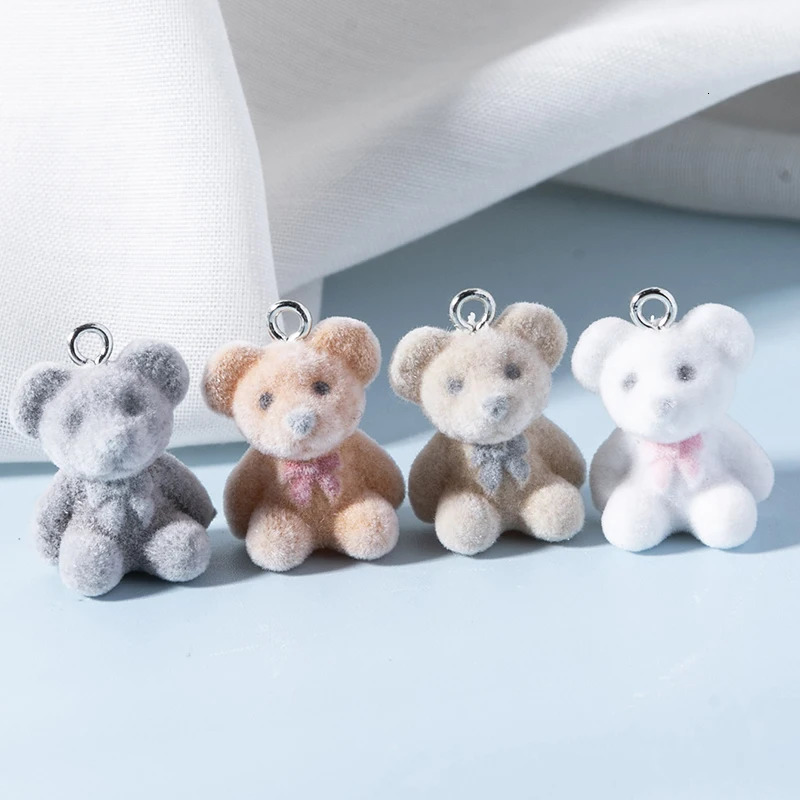 4pcs Korean Fashion Flocking Bear Charms Pendant for Girl Kawaii Colorful Jewelry DIY Accessories 241010