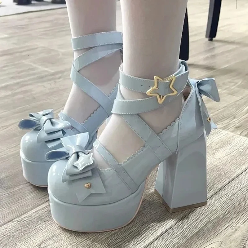 Lolita New Shoes Womens Mary Jens High Heels Thick Sandals Summer Fashion Retro Bow Party Platform Pump 241019