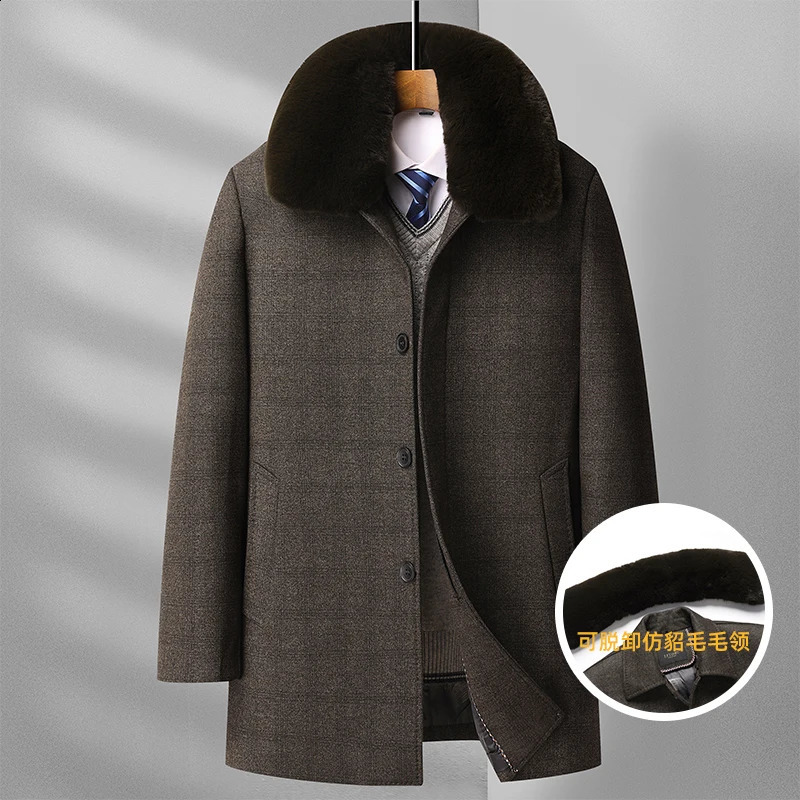 Mens Autumn/Winter Trench Coat Solid Color down Wool Coat Fur Collar Removable Size Warm Comfort Size M-4XL 241019
