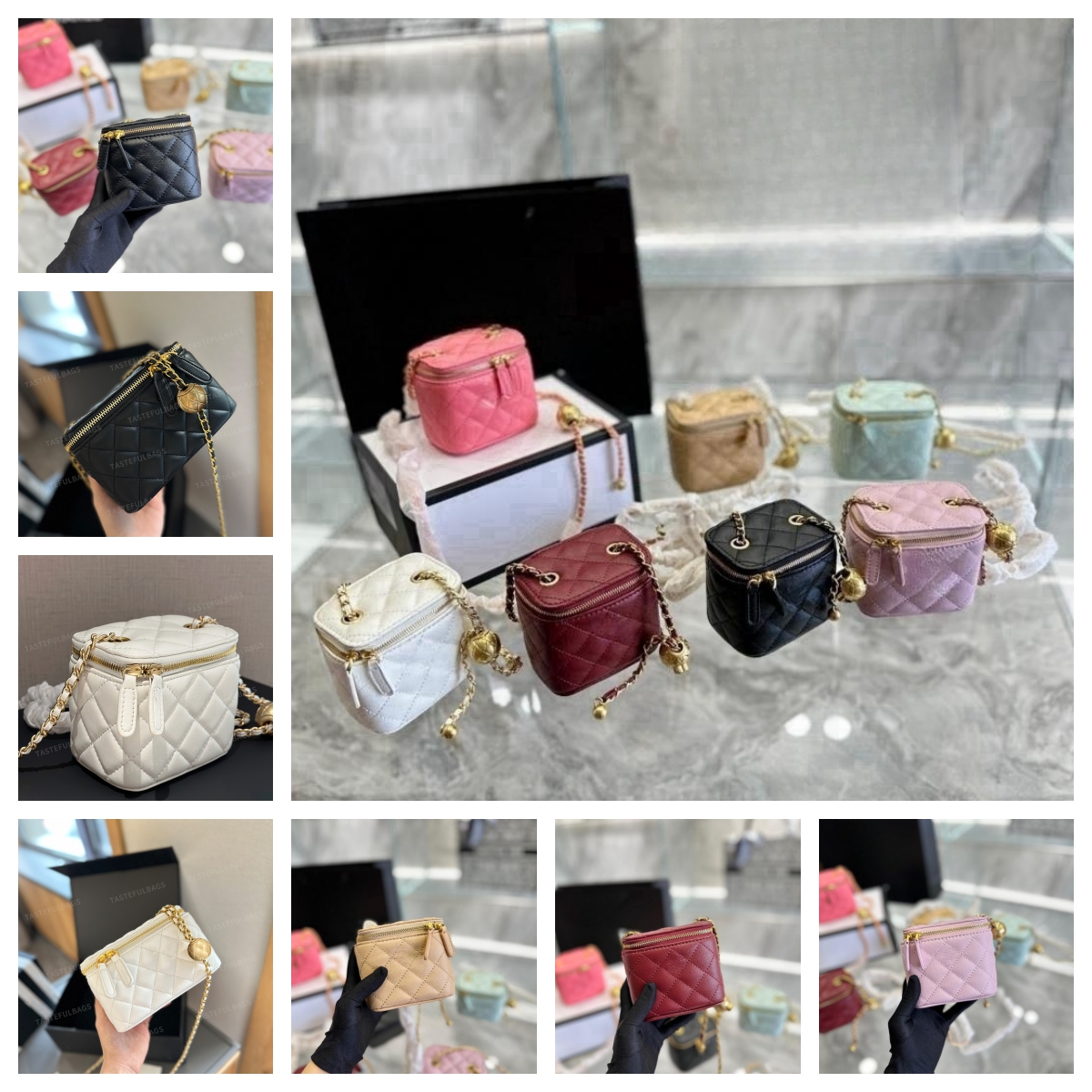 designer bag Makeup Bag Small Vanity Case Box Luxury caviar sheepskin leather Small Diamond Lattice Gold Ball Metal Hardware Shoulder Handbag saddle Carry-on purses