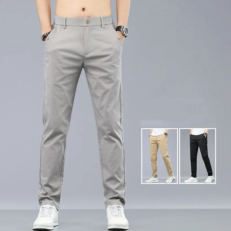 2024 Mens Classic Korean Solid Color Summer 3 Colors Casual Pants Business Fashion Stretch Cotton Slim Trousers Male 241010