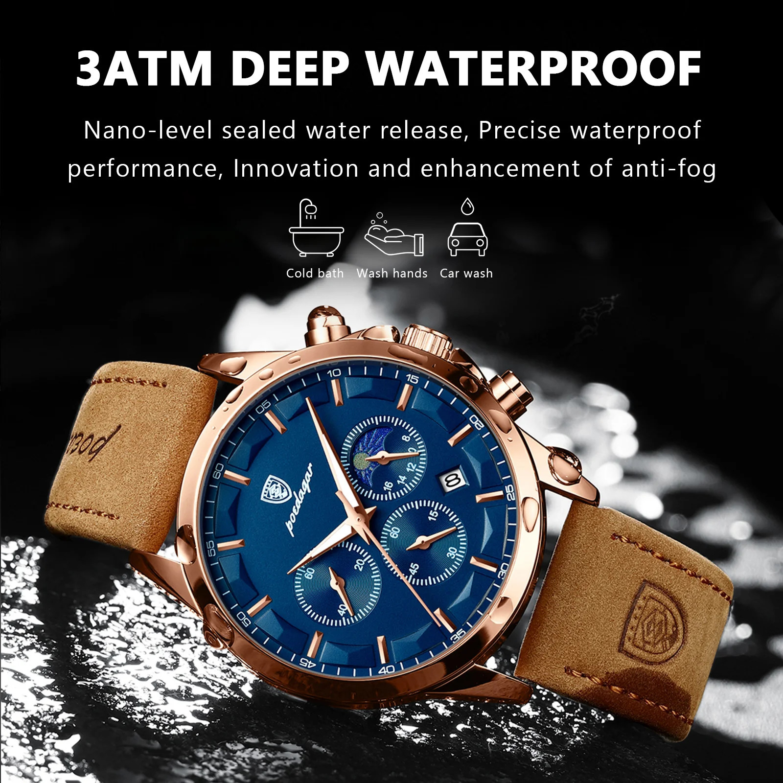 Poedagar Mens Quartz Watch Sports Waterproof Chronograph Luminous Date Mens Watch Business Leather Mens Watch 241019