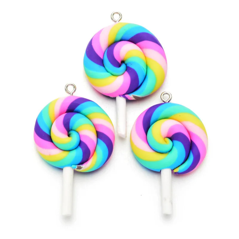 10pcspack Multicolor Soft Clay Simulation Lollipop Charms Pendant For Women Girls DIY Necklace Earrings Jewelry Accessories 241010