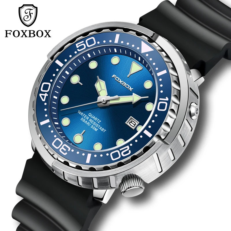 FOXBOX Top Fashion Diving Watch Mens 50ATM Waterproof Date Watch Sports Watch Mens Quartz Watch Relogio Masculino 241019