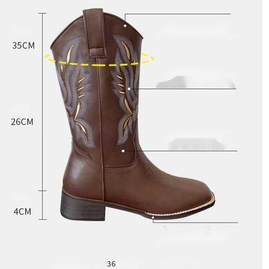 Fashion Boots New Coarse Heel Western Cowboy Boots V-neck Martin Boots Embroidered Sleeve Knight Boots Mid Square Head Ankle Boots 241008