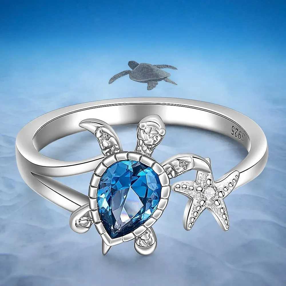 New turtle starfish ring womens blue yellow jade cute marine animal cubic zirconia jewelry girls birthday party gifts wholesale Y241019