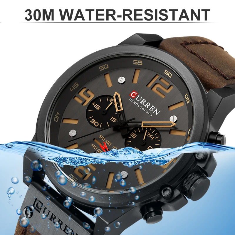 Curren Mens Watch Top Waterproof Sports Watch Timing Quartz Military Leather Relogio Masculino 241019