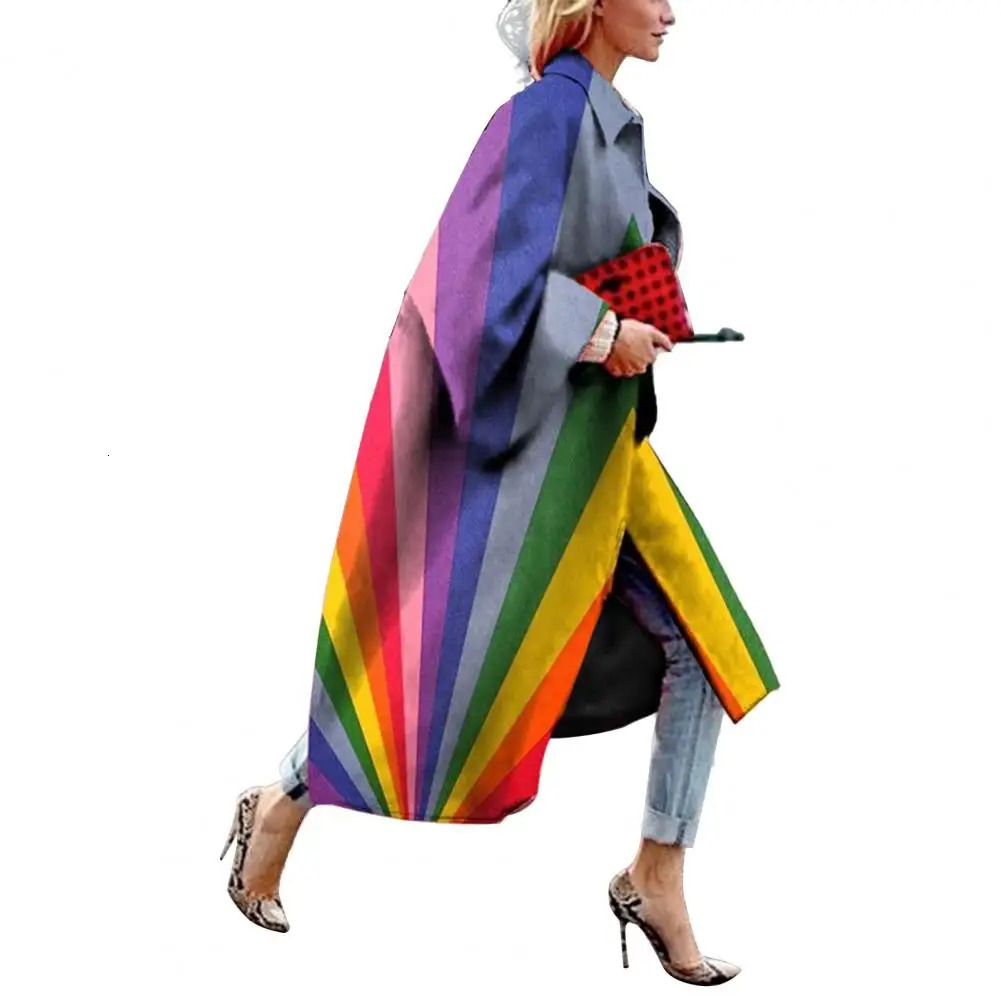 Womens coat geometric pattern flip leader winter coat collar long length spring coat womens outdoor clothing 241019