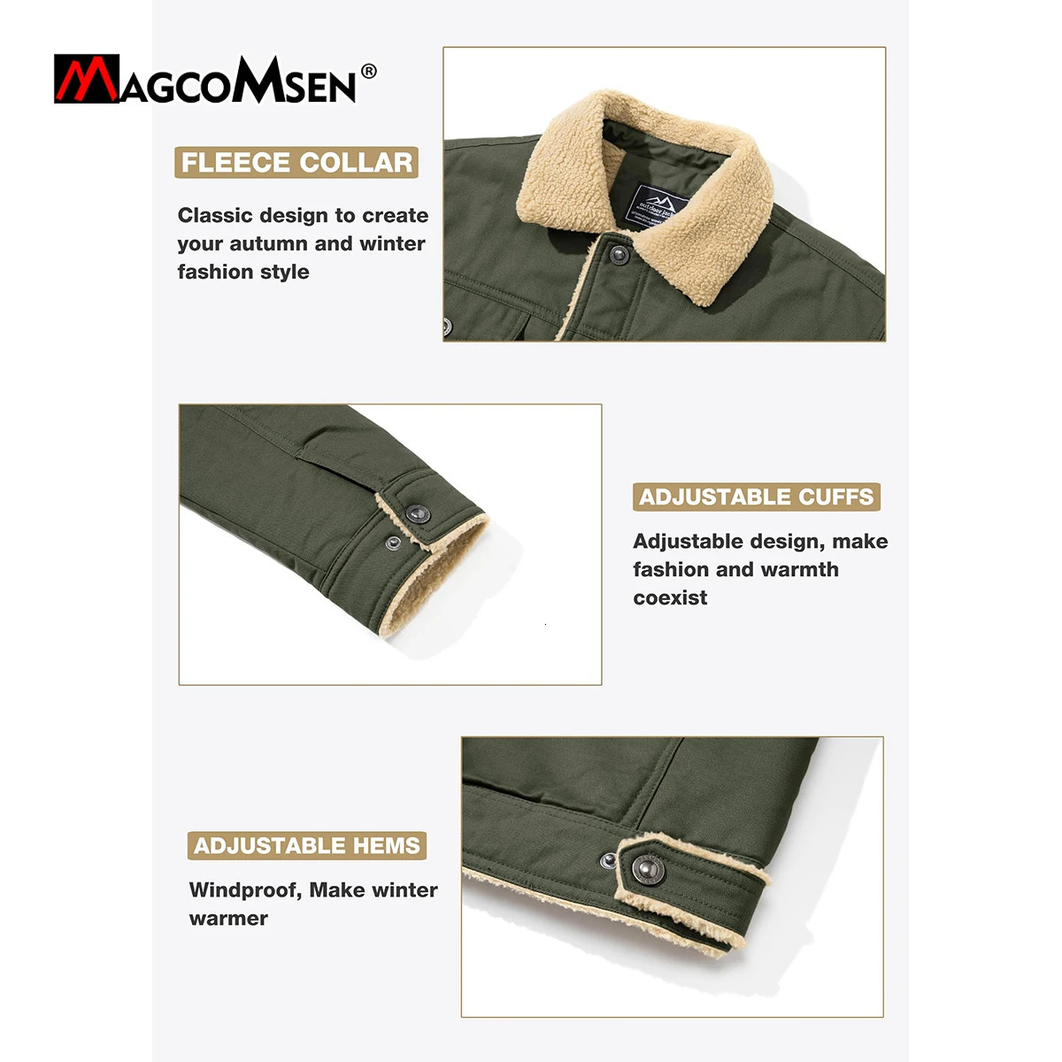 MAGCOMSEN Mens Winter Jacket Series Sherpa Jacket Warm Truck Jacket Multi Pocket Cargo Collar Park Work Jacket 241007