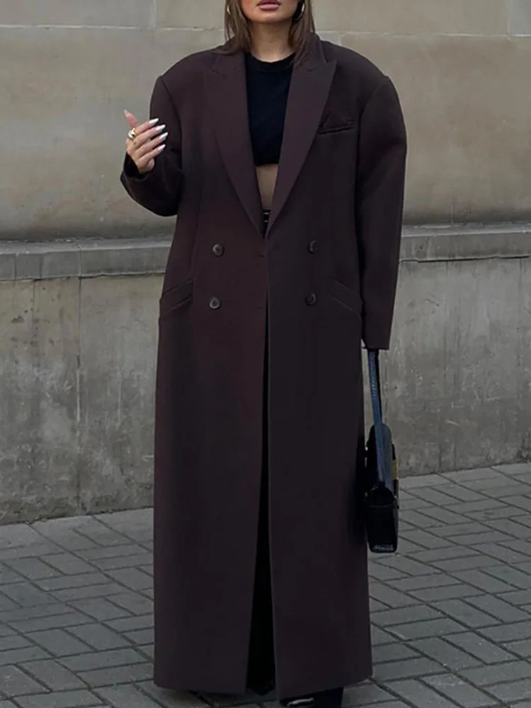 2024 Autumn Winter Streetwear Wool Blends Elegant Fashion Woolen Double Breasted Lapel Overcoat Women Long Sleeve Coats 241010