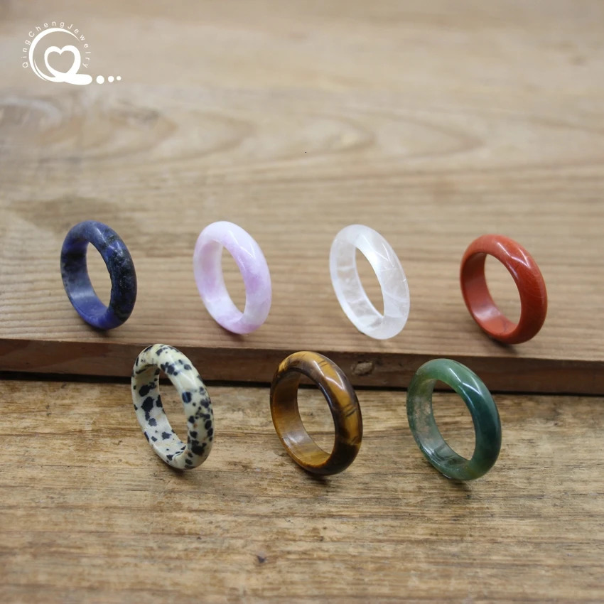 Healing Crystal Band Rings Natural Stone Quartz Agates Jaspers Dainty Finger Solid Ring Women Fashion Minimalist Jewelry4209 241010