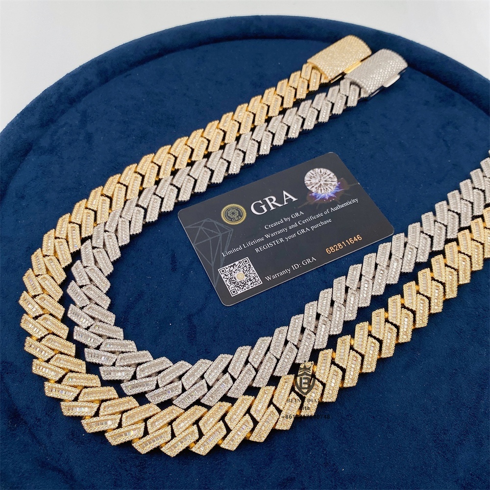 Selling Hip Hop Maimi Heavy 18mm Baguette Moissanite Diamond Jewelry Male Men Cuban Link Chain Custom Name Cuban Necklace