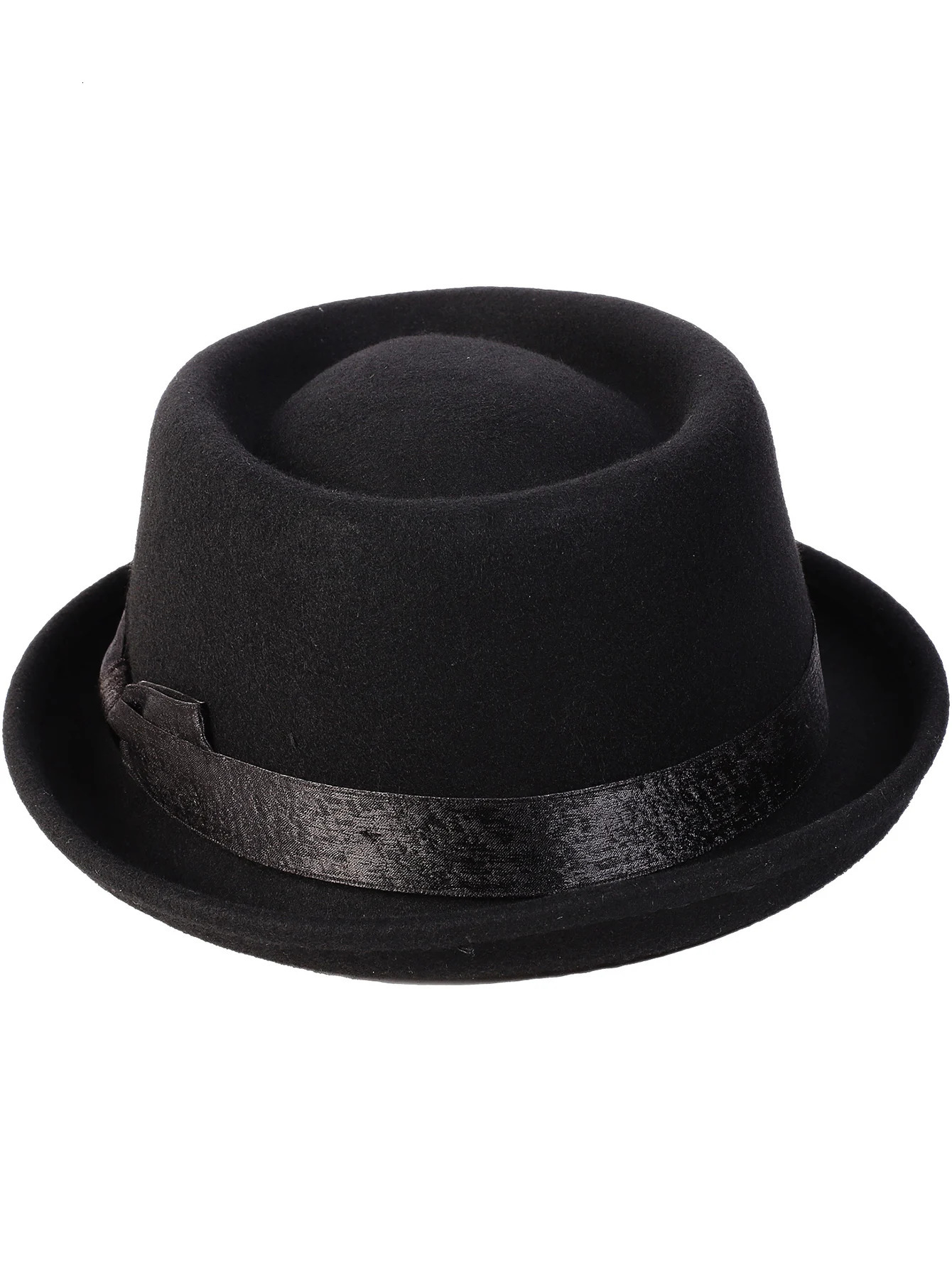Black Pork Pie Hat Wool Felt Bow Mens Fedora Jazz Hat Church Panama Gangster Hat Mens Fashion Pigskin Hat 241019