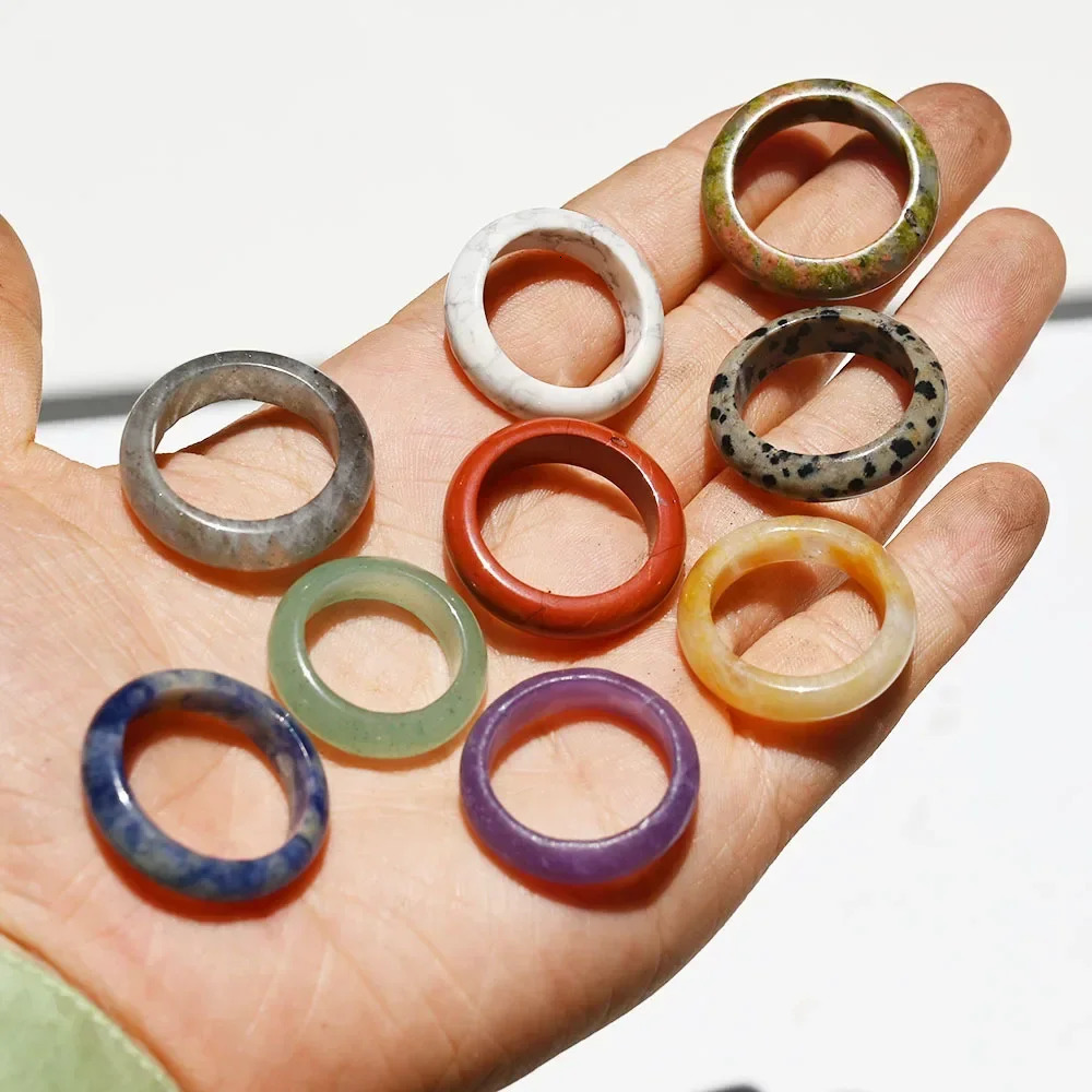 6mm Unisex Natural Stone Rose Pink Quartz Rings Amethysts Lapis Crystal Obsidian Finger Ring Party Wedding Size 1720 241010