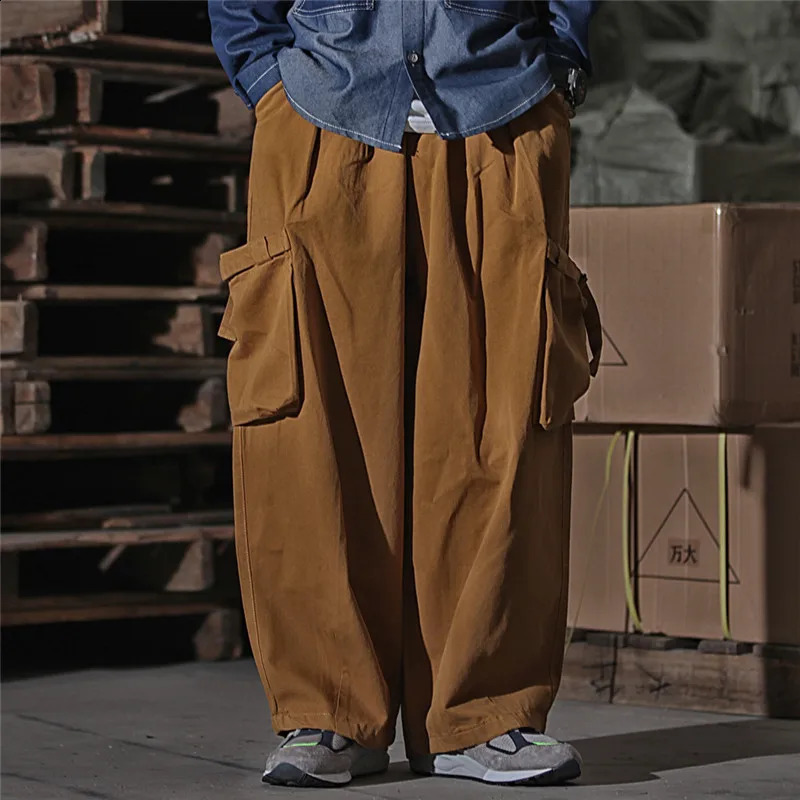 Multi Pocket Cargo Pants Mens Work Pants Safari Style Casual Wide Leg Pants Men Solid Color Baggy Trousers 241010