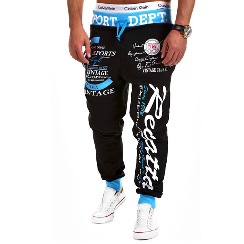 Men's Gym Fitness Hip Hop Casual Jogging Pants Letter Print Sport Slim Fit Baggy Trousers Sportwear Sweatpants Jogger