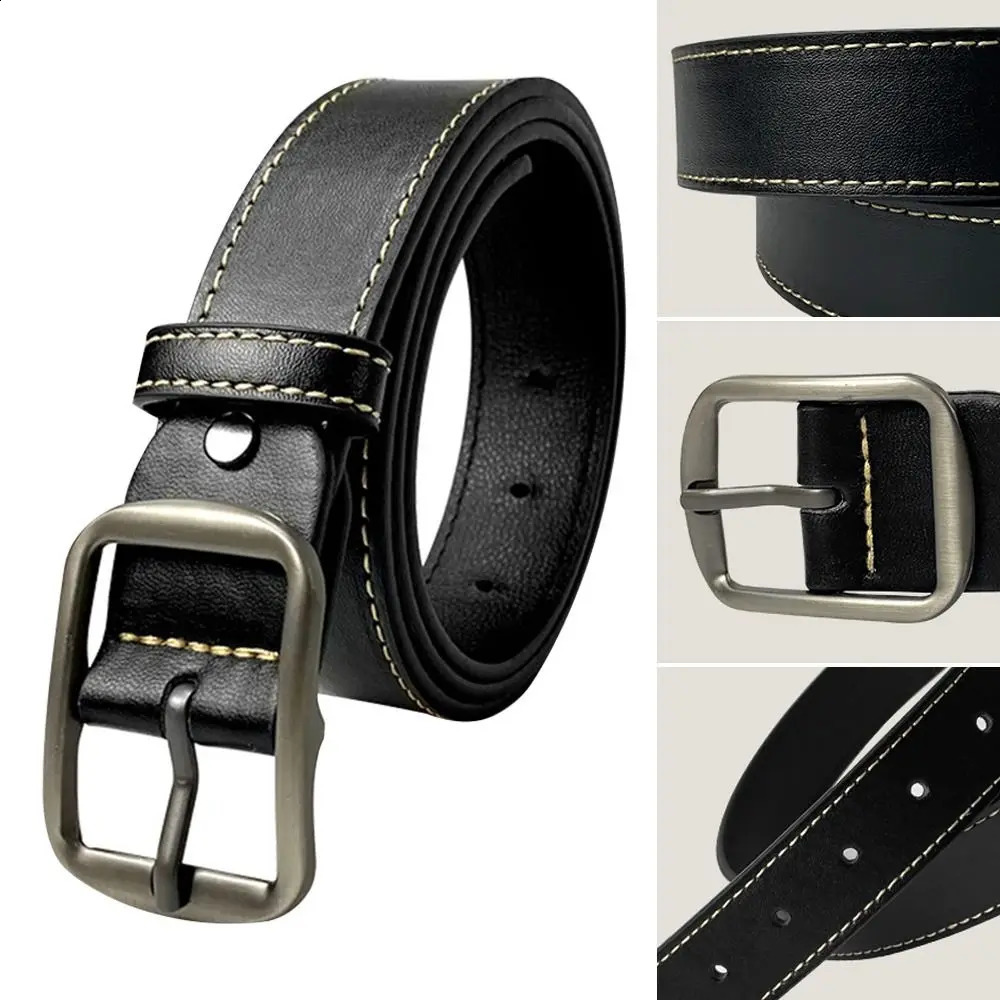 Leather Belt For Men Pin Buckle Jeans Black Chic Ladies Vintage Strap Waistband 241019