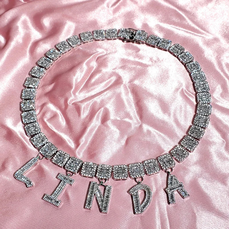 Grandbling Unique Baguettes Chain Hang Iced Out Letters Name Pendant Hip Hop Jewelry 241019
