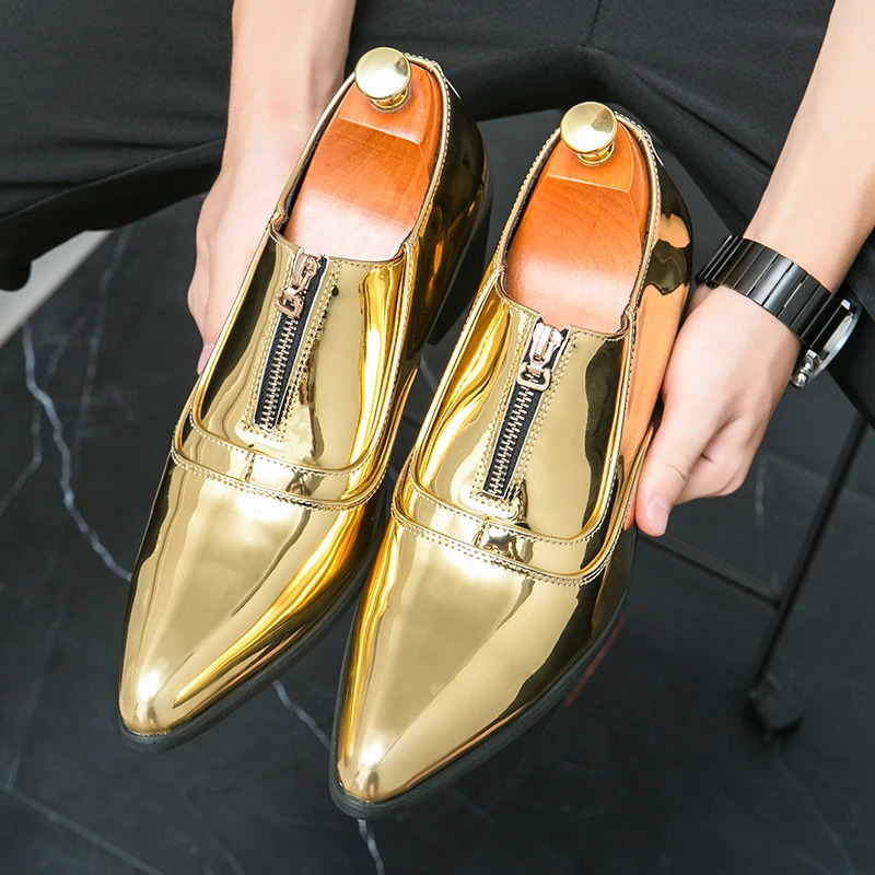 Wedding Dress Patent Leather Mens Gold Blue Red Ball Punk Rock Homecoming Party Oxford Shoes atos Hombre 241019