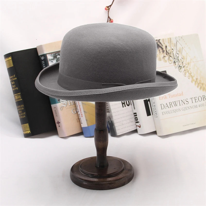 GEMVIE 100% wool felt derby hat mens party official Fedora bowling hat costume magic hat 241019