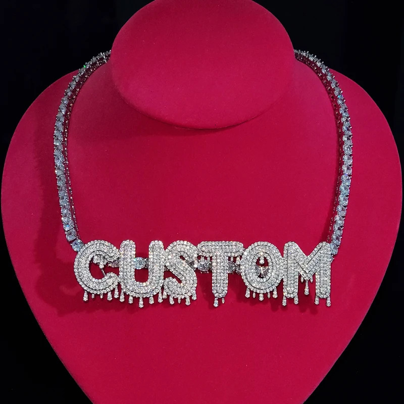 Customized Drippy Name necklace Copper with Zircon Pendant With tennis chain Hip Hop Jewelry 241019