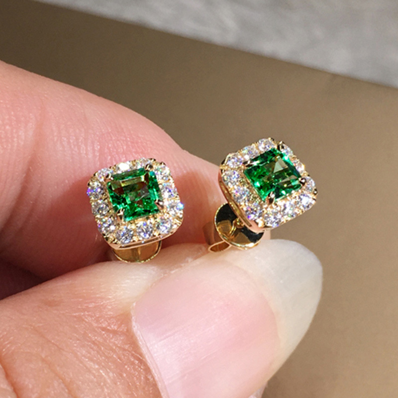 Quality Simple Fashion Stud Earrings Vintage jewelry 18K Gold Fill Princess Cur Emerald Shiny CZ Diamond Zircon Handmade Party Women Wedding Earrings 