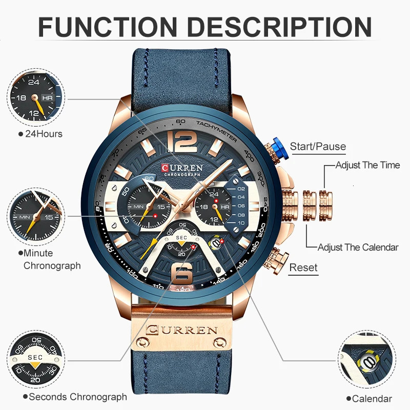 CURREN mens simulated leather sports watch mens military watch mens date quartz clock Relogio Masculino 241019