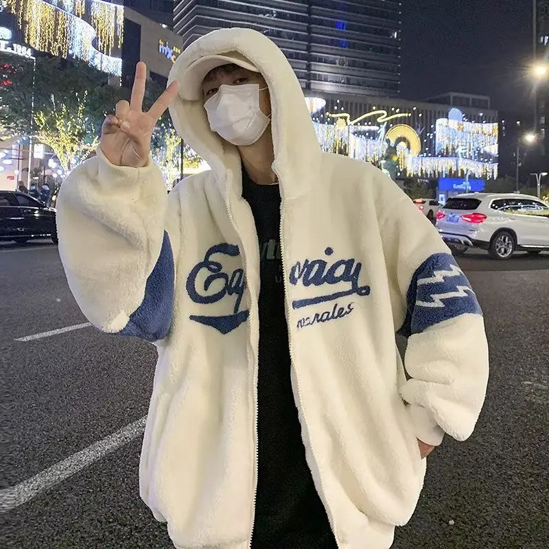 lamb fleece jacket men autumn and winter large size fleece padded couple trendy ins loose lamb wool jacket 241009