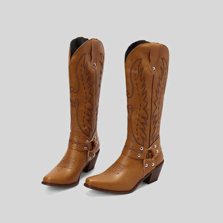 Fashion Boots Fashionable Embroidered Thick High Heel Martin Boots WoMens High Tube Boots 241008