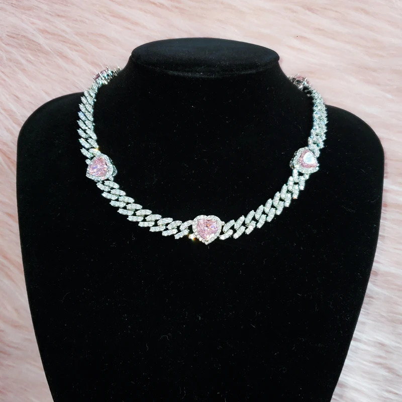 Grandbling Heart Shape 9MM A Zirconia Copper Cuban Chain Heart Choker Necklace for Women Jewelry Gifts 241019