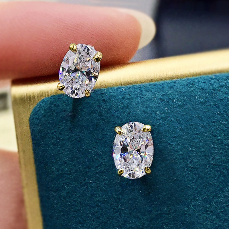 Stud Earrings Moissanite Solitaire Simple Fashion Jewelry 925 Sterling Silver Gold Fill Women Wedding Oval Diamond Earring Gift - view 6