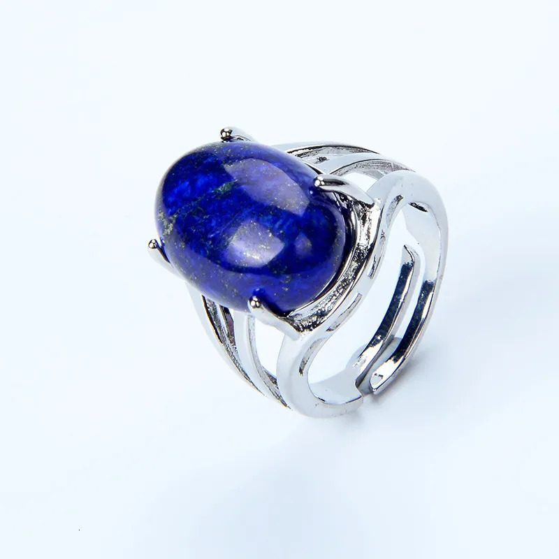 Women Fashion Ring Natural Stone Pink Quartz Purple Crystal Lapis Opening Rings Opal Oval Bead Adjustable Size Party Jewelry 241010