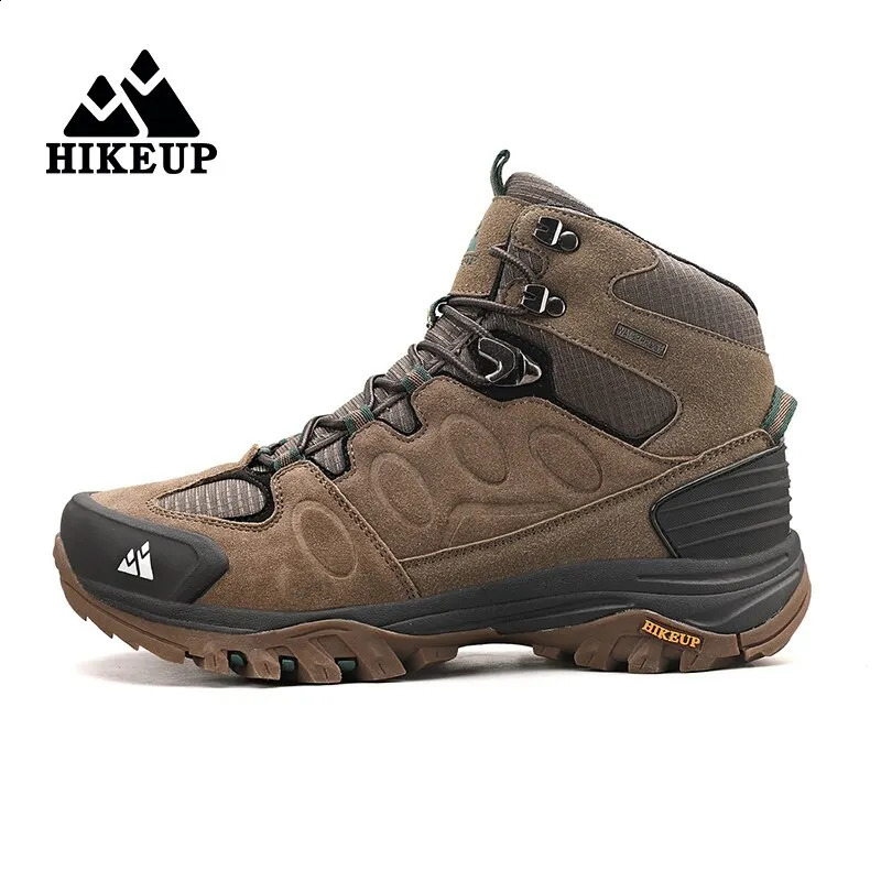 HIKEUP HighTop Men Hiking Boot Winter Outdoor Shoes LaceUp Nonslip Sports Casual Trekking Boots Man Suede Warm 241028