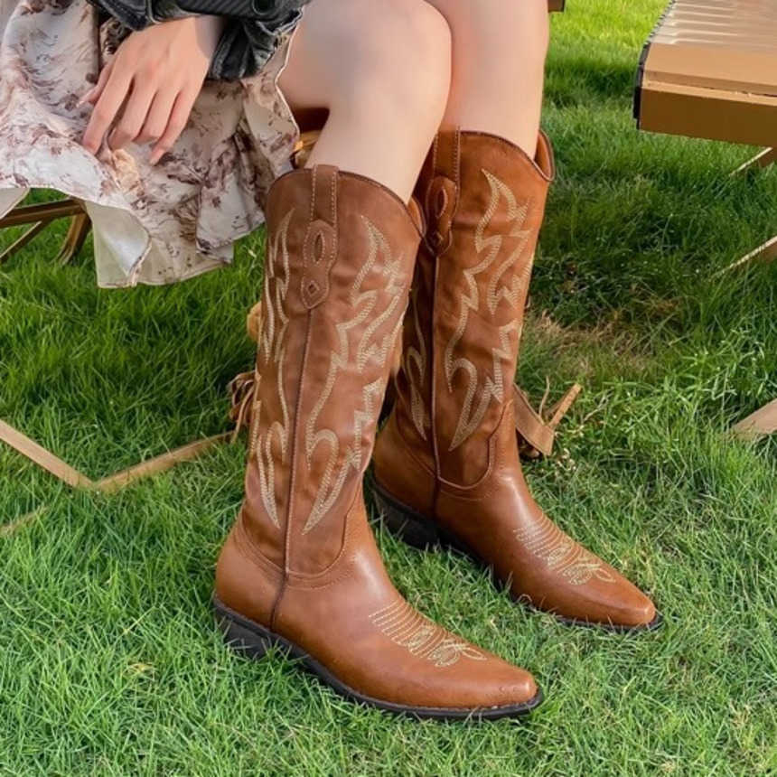 Fashion Boots Workwear Western Cowboy Boots WoMens Summer New Knight Boots Thick Leg Long Tube Martin Boots 241008