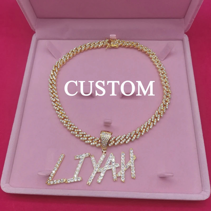 Custom Name Necklace with 9MM Zircon Cuban Chain for Women Men Sharp Bubble Letters Pendant Hip Hop Jewelry 241019