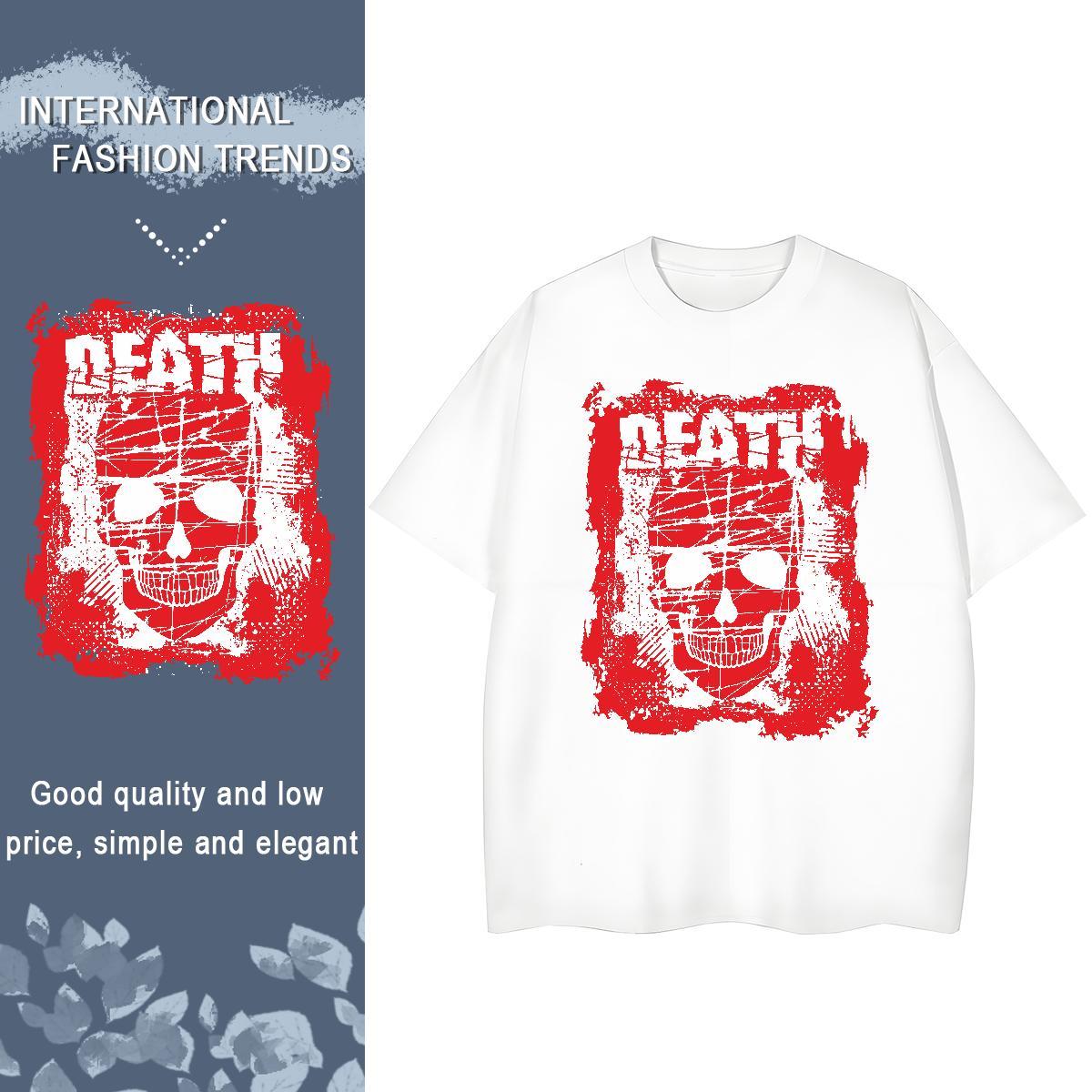 2024 T Shirts Women 230g Pure Cotton Crew Neck Breathable Casual skull Tshirt for Man Woman Loose fit Customized Print Clothings