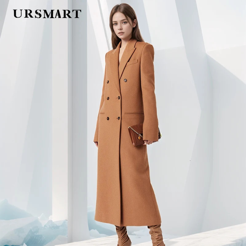 Fashionable Womens Camel Wool Coat AnkleLength Winter Warm Double Breasted n 241010