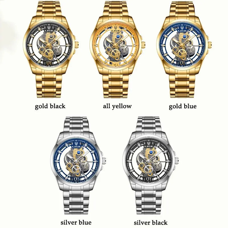LIGE Mens Watch Frame Quartz Watch Gold Frame Retro Mens Watch Top Mens Watch Reloj Hombre 241019