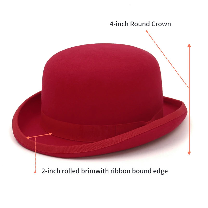 GEMVIE 100% wool felt derby hat mens party official Fedora bowling hat costume magic hat 241019