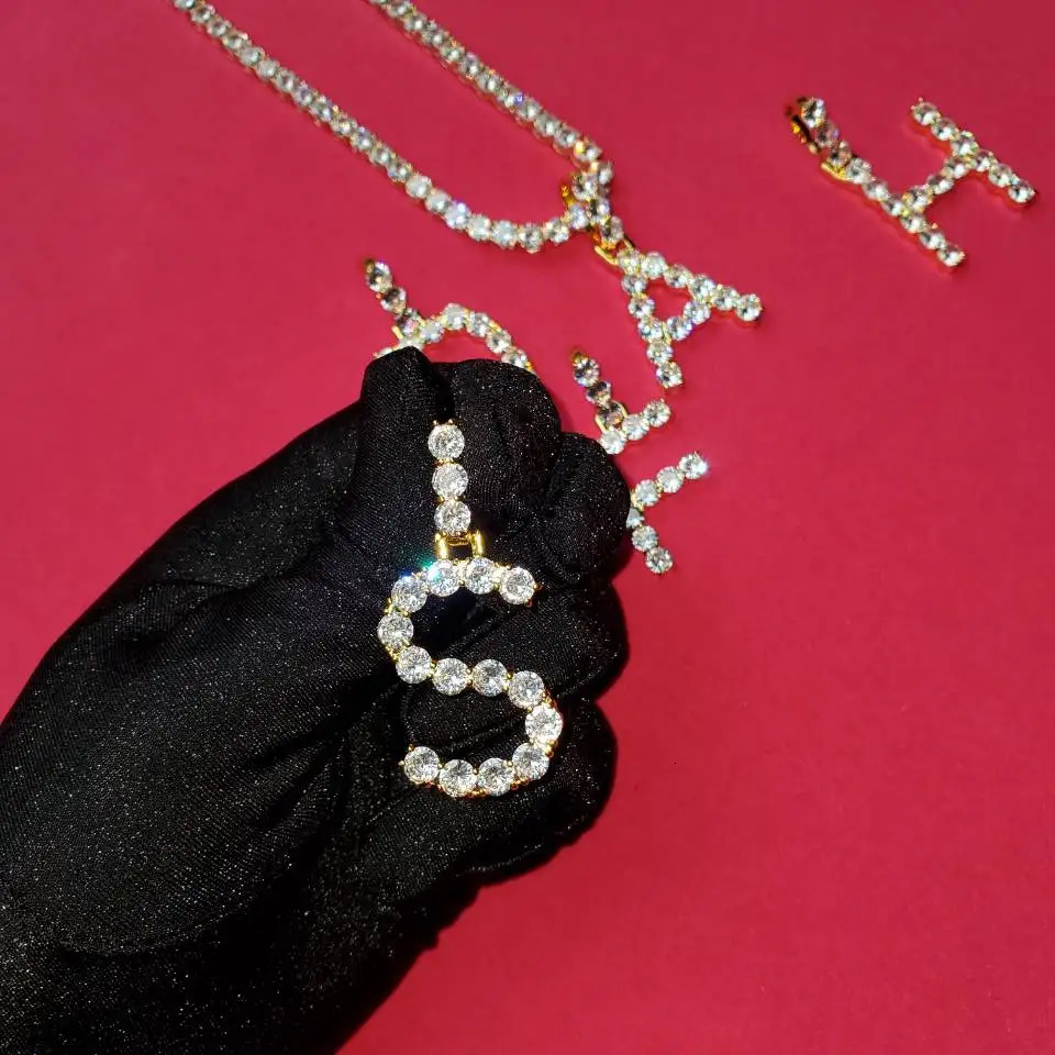 Single Zircon Tennis Letters Necklaces Pendant Charm For Men/Women Gold Color Hip Hop Jewelry with Tennis Chain 241019