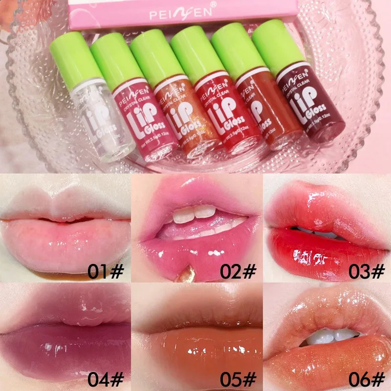 6PCS Moisturizing Lip Gloss Transparent Lip Oil Hydrating Lip Glaze Lip Plumper Hydrating Make Up Liquid Lipstick Set Cosmetics 241010