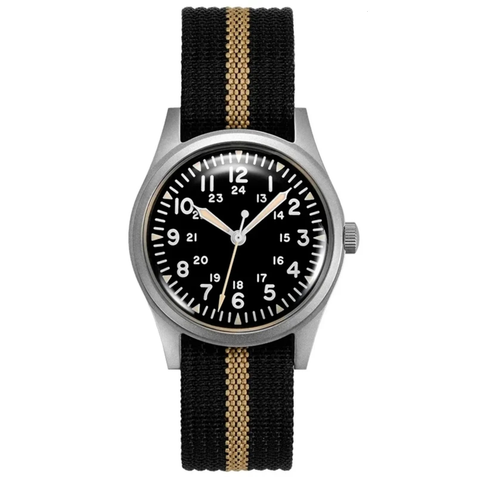 Mens military watch 34.5mm quartz super 2035 sports luminous retro watch with sturdy nylon strap 50 meters waterproof 241019
