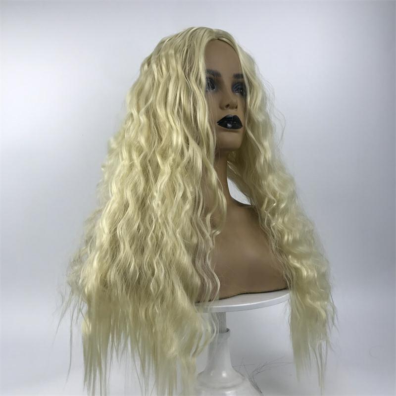 Fashion middle-parted black long curly hair corn perm small curly high temperature silk wig headpiece