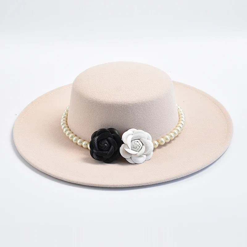 French Fedora womens hat 10CM wide brown flat top felt hat winter autumn derby wedding jazz hat 241019