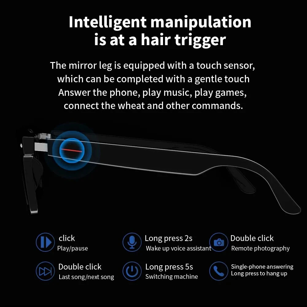 Camera Smart Glasses Bluetooth Call Voice Assistant Listening Music Glasses Smart Sports Polarization Sunglasses Anti Blue Glasses 241019 ww