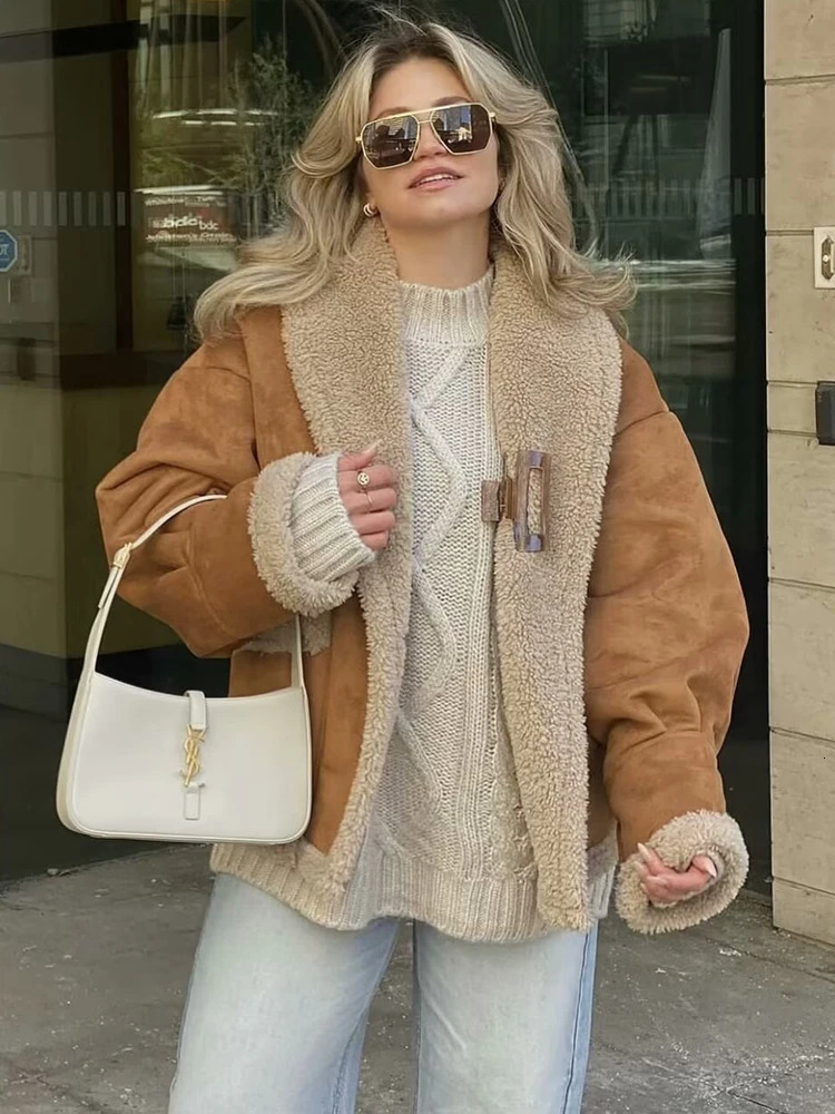 Winter womens suede sheepskin coat womens warm coat sheepskin loose casual Korean fashion chic coat 241007