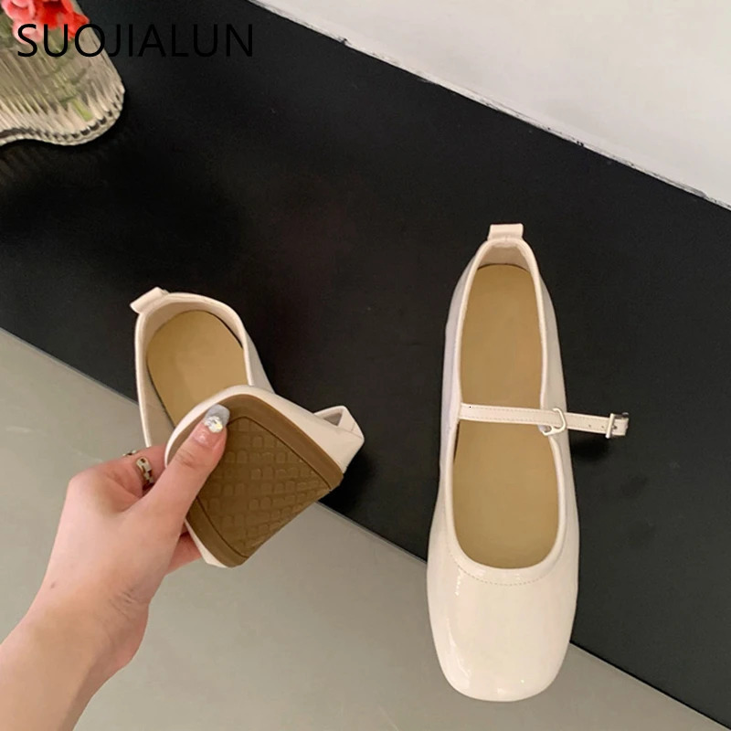 SUOJIALU Summer Womens Mary Jane Shoes Soft Casual Outdoor Dress Flat Ballet Shoes Round Toes Shallow Smooth Flat Bottom 241019