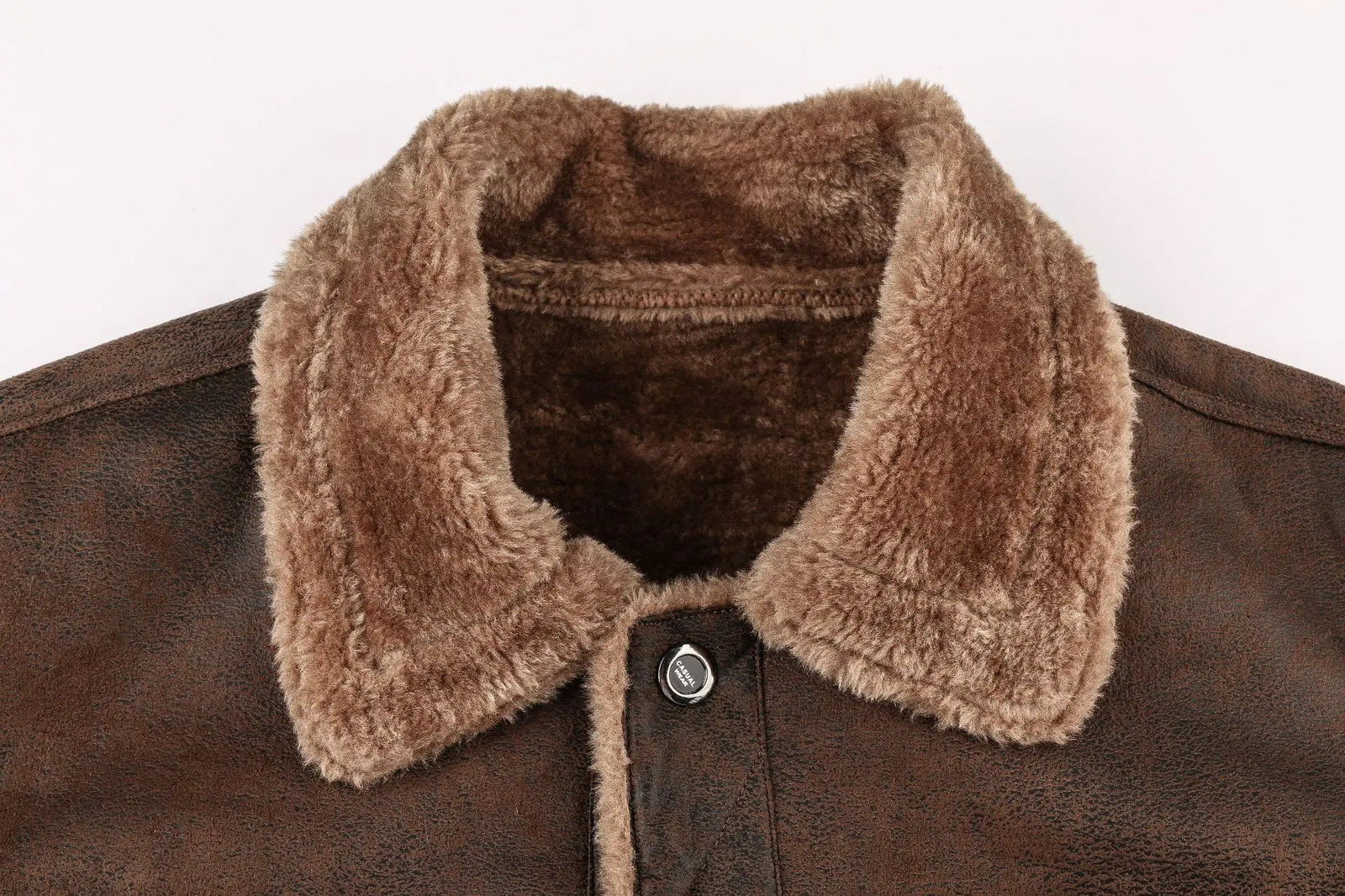 Autumn winter coat mens jacket retro solid collar outdoor training suede zipper pocket cashmere collar warm jacket 241007
