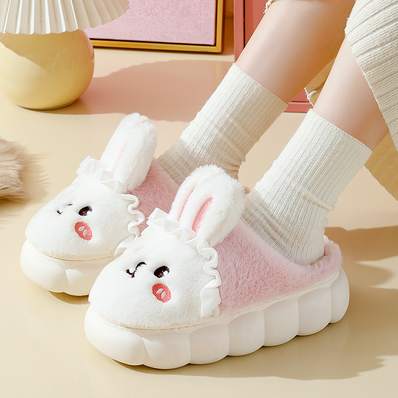 Cute Cartoon Rabbit Slippers with Anti-Slip Thick Bottom for Women