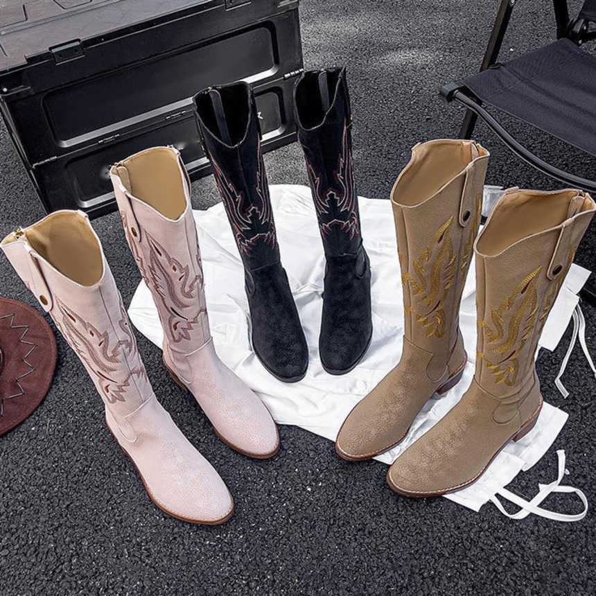 Fashion Boots Embroidered High Martin Boots For Women Autumn Winter New Item Thick Heel Patterned Knight Boots Warm Boots 241008